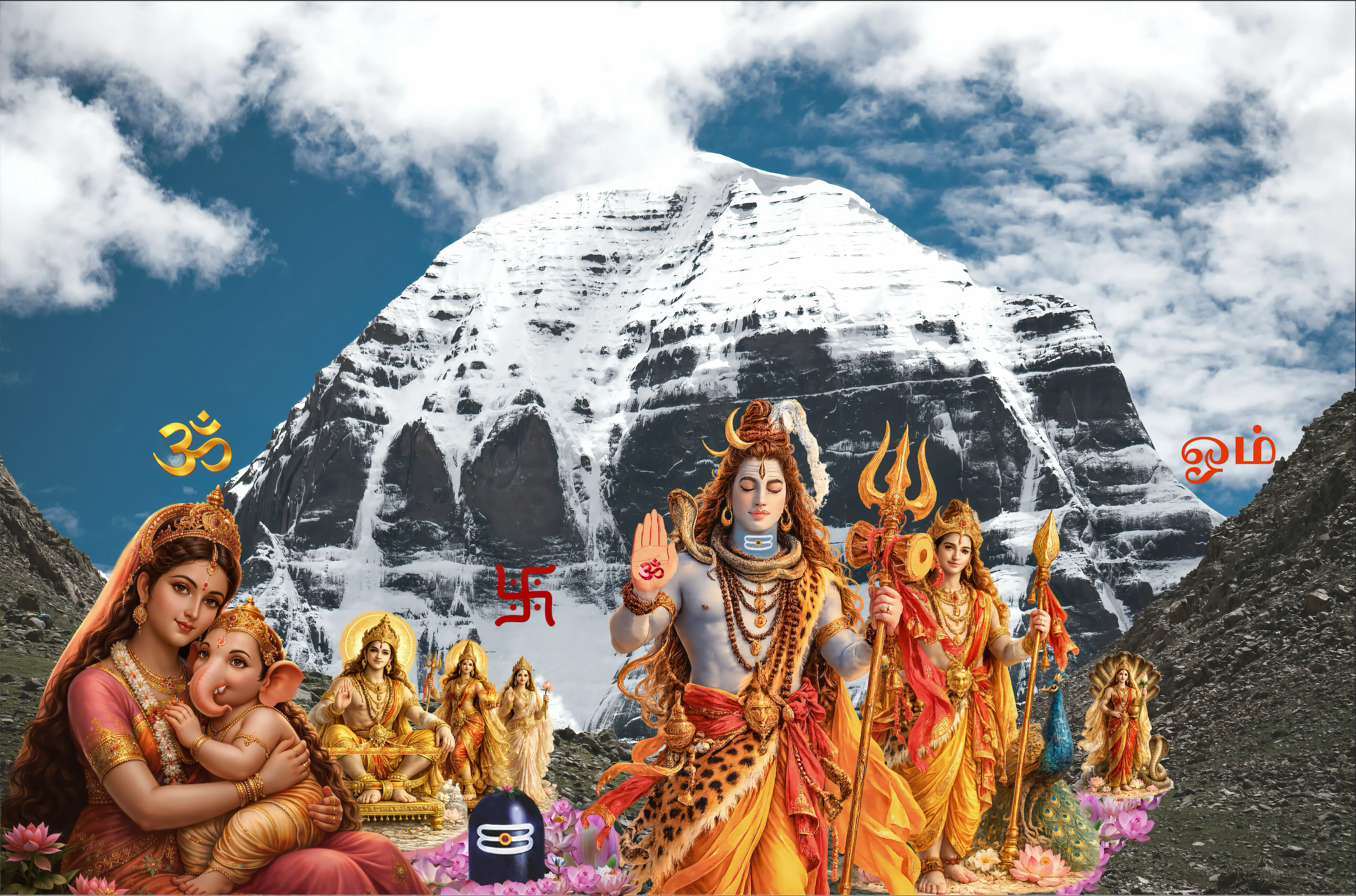 Kailash mit Shiva, Parvati, Ganesha und der goettlichen Familie